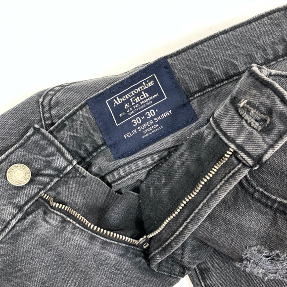 A&F Destroyed Felix Super Skinny Black Denim Jeans - Picture 6 of 9